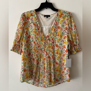 1 State Yellow Floral Spring Flowy Blouse New with tags large
